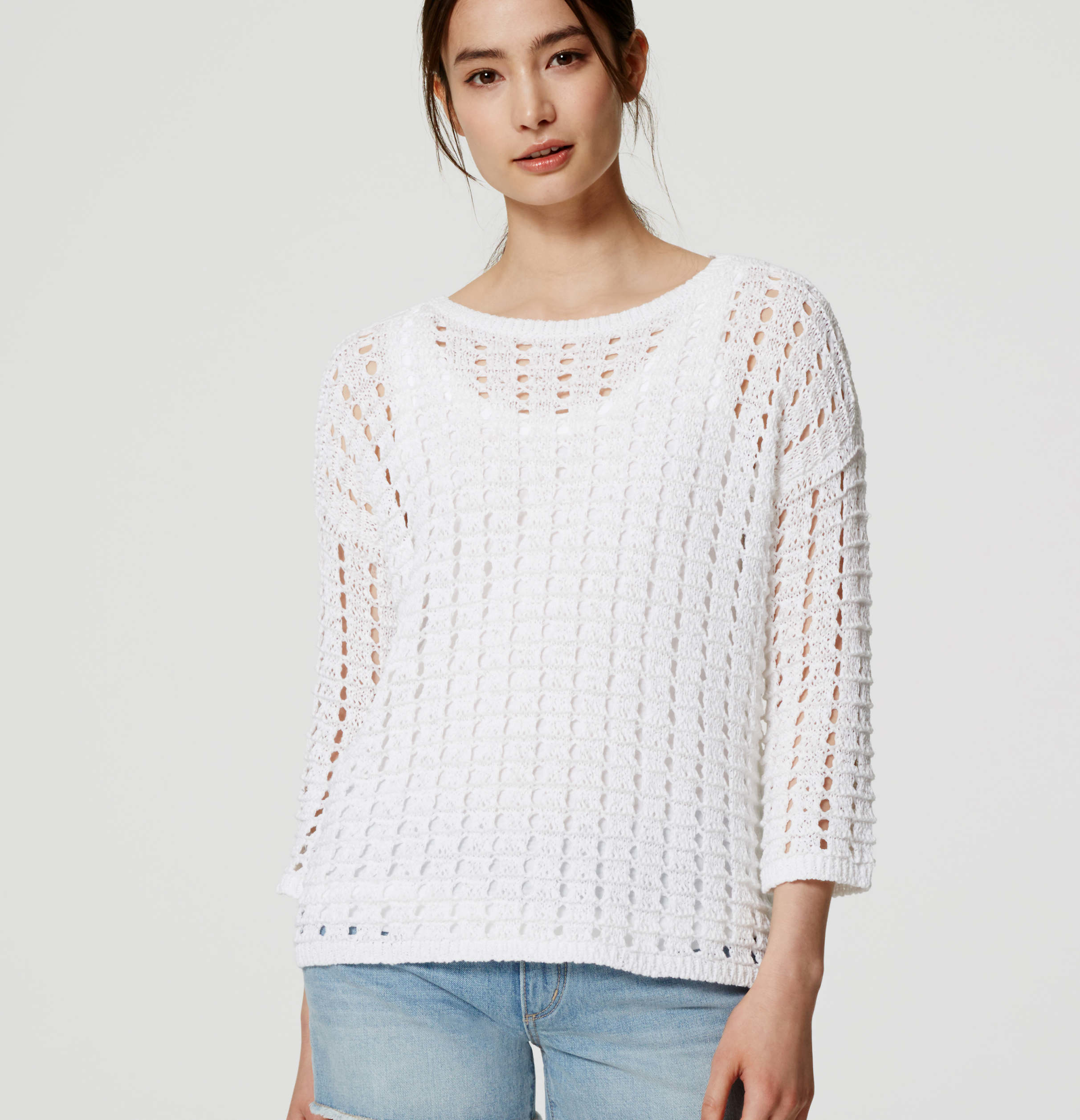 Loft Open Stitch Sweater in White | Lyst