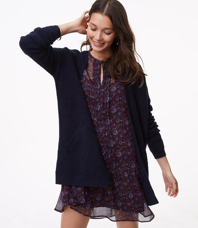 Lyst Loft  Petite Textured Pocket Open Cardigan  in Blue 