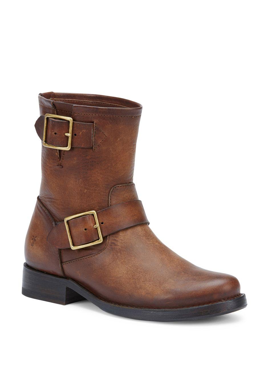 Frye Vicky Engineer Buckled Leather Boots in Brown | Lyst