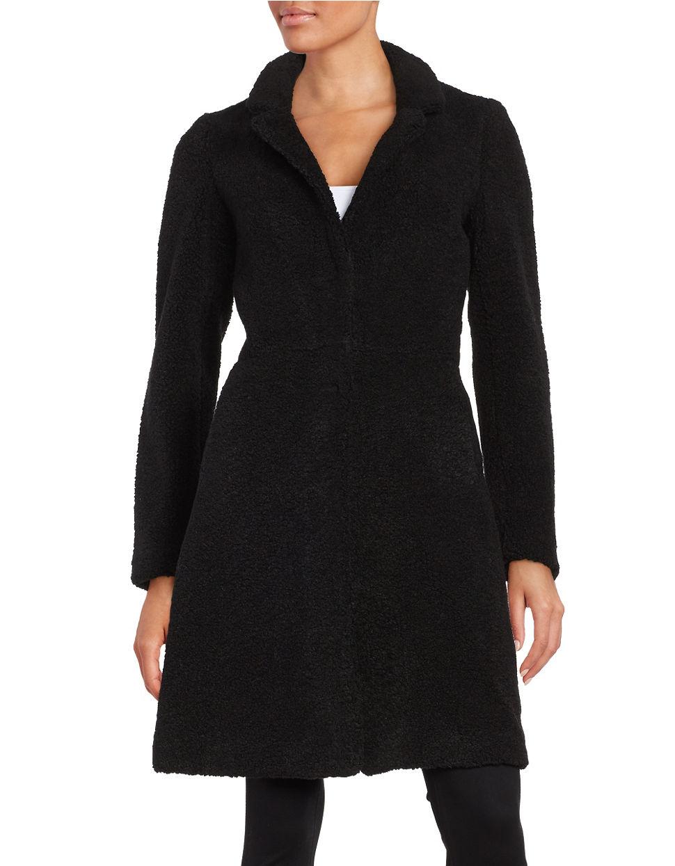 Black Button Front Dip Hem Notch Collar Coat