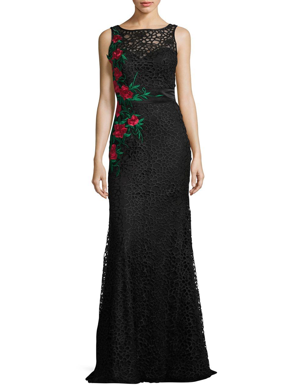 Mac Duggal Floral Embroidered Illusion Gown In Black 