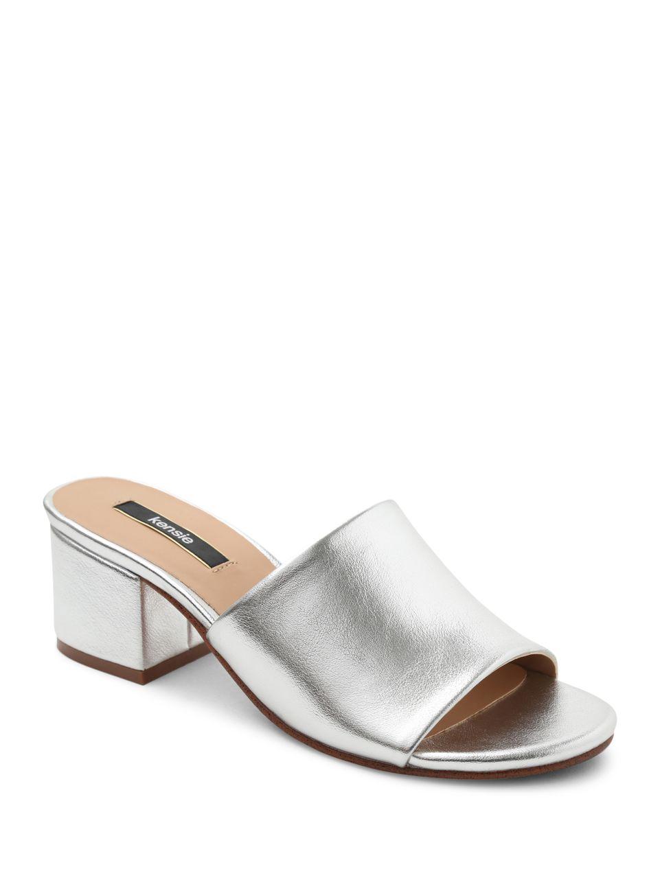 Kensie Helina Textured Slide Sandals in Metallic | Lyst