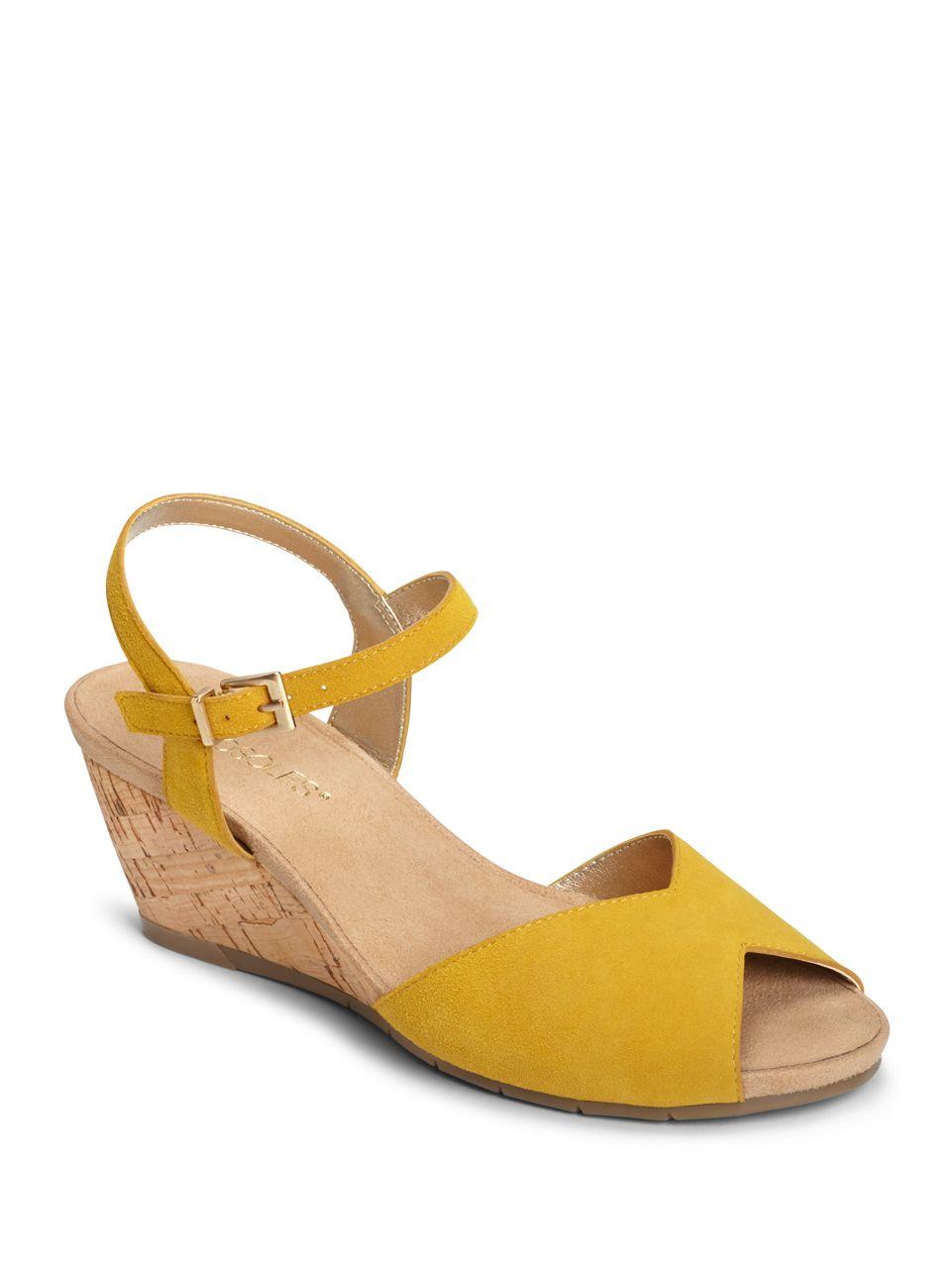 Lyst - Aerosoles Cupcake Suede Wedge Heel Sandals in Yellow