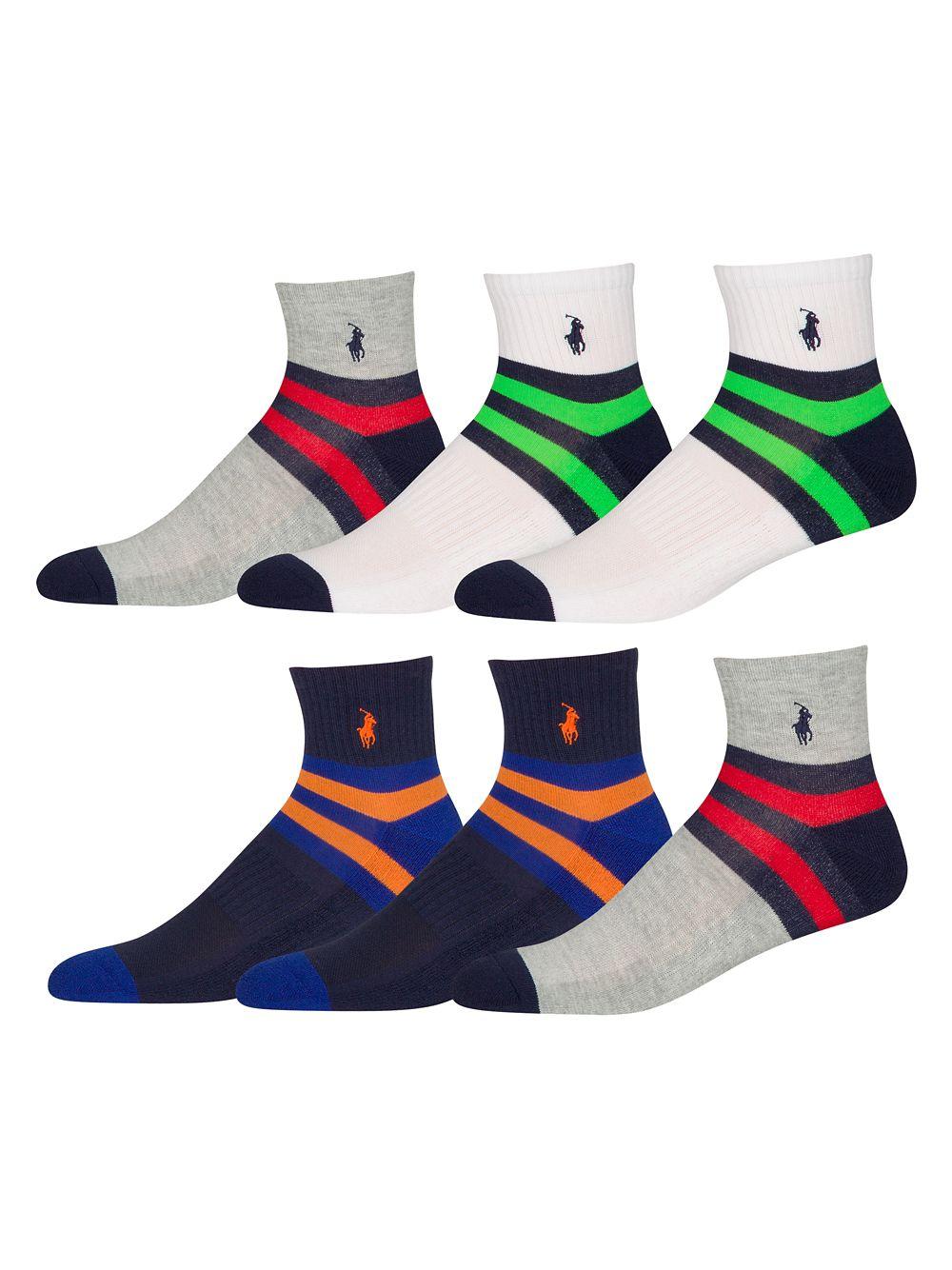 Polo Ralph Lauren 6-pack Multi Striped Athletic Quarter Socks in Blue