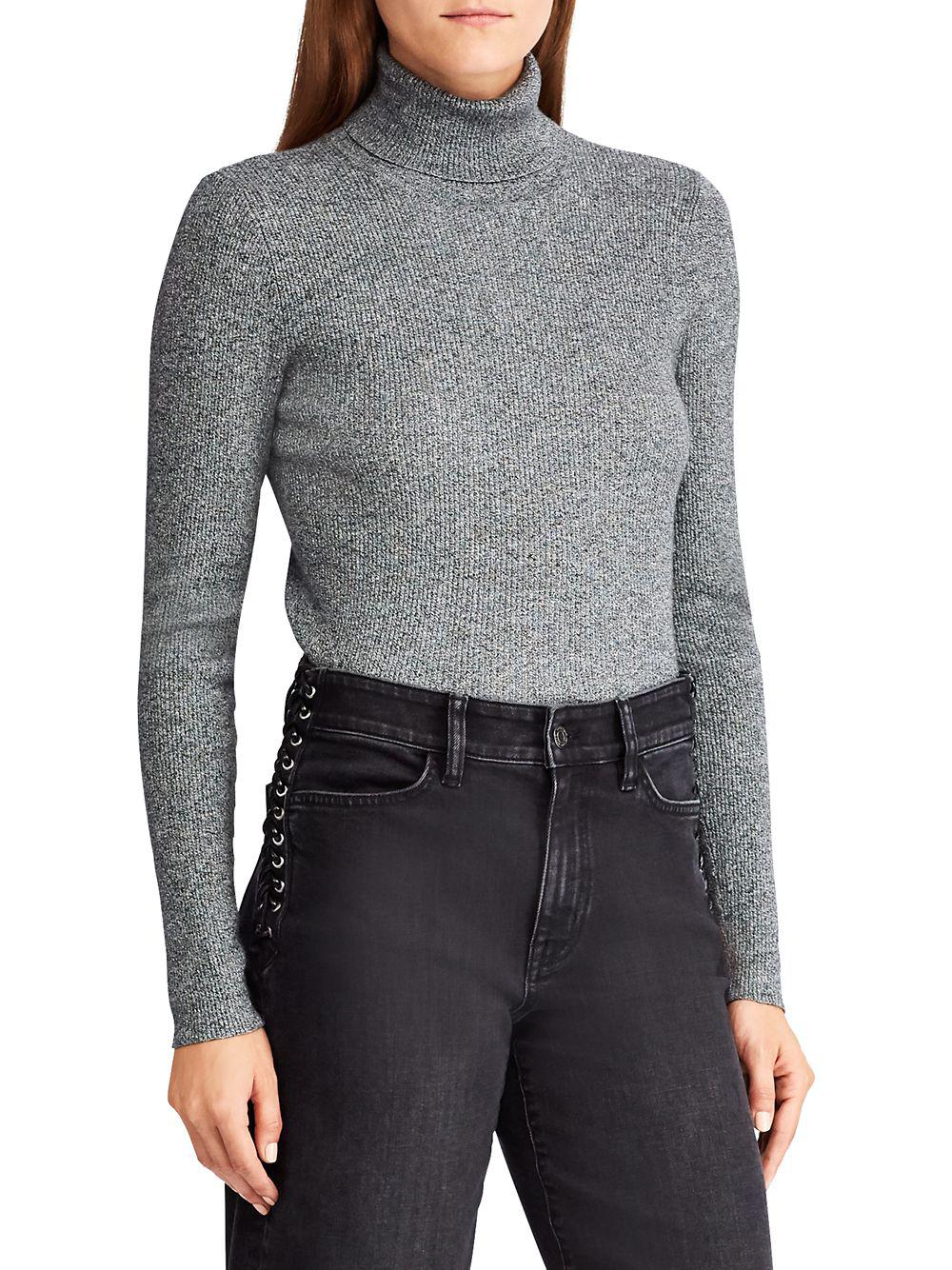 Lauren by Ralph Lauren Marled-knit Turtleneck Sweater in Black - Lyst