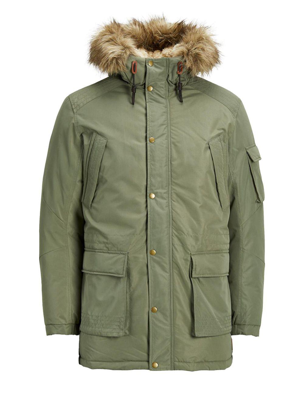 Jack & Jones Jor Latte Faux Fur-trimmed Parka in Green for Men - Lyst