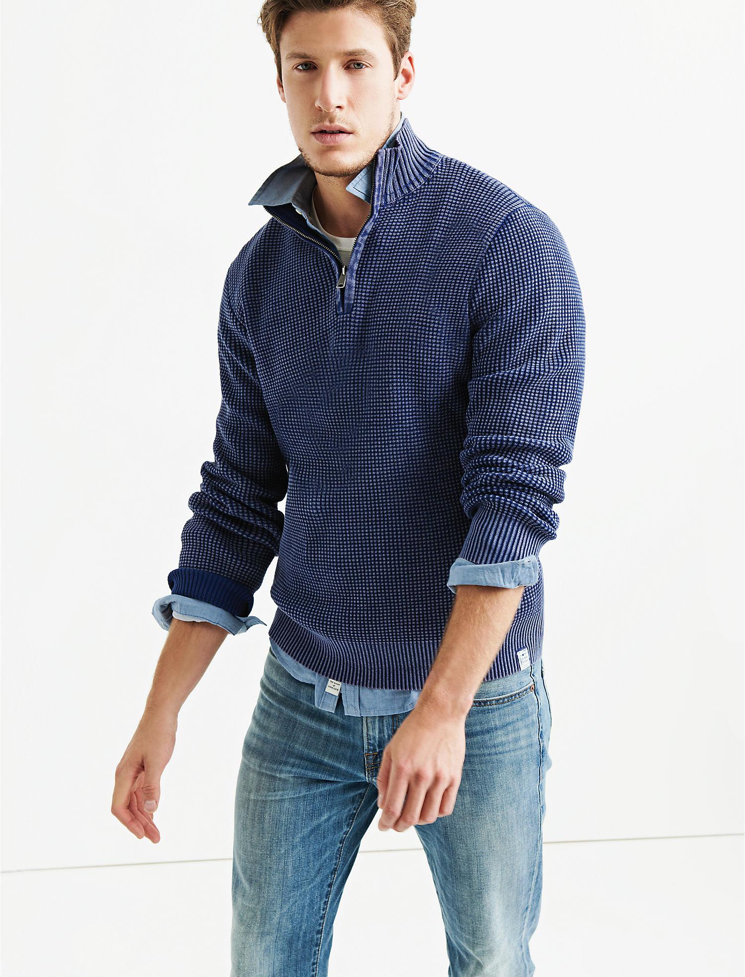 Download Lyst - Lucky Brand 1/2 Zip Washed Cotton Mock Neck in Blue ...