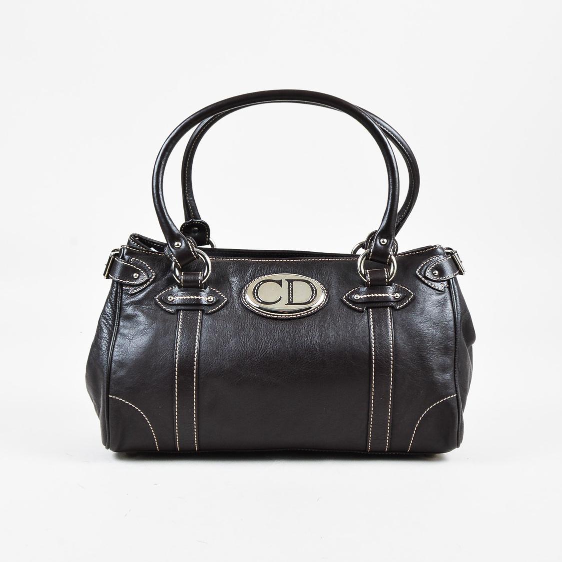 Lyst - Dior 1 Brown Leather Top Handle Tote Bag in Brown