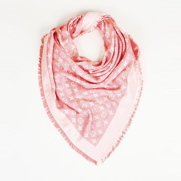 Louis Vuitton &quot;denim Shawl&quot; Pink Monogram Silk Wool Scarf in Pink - Lyst