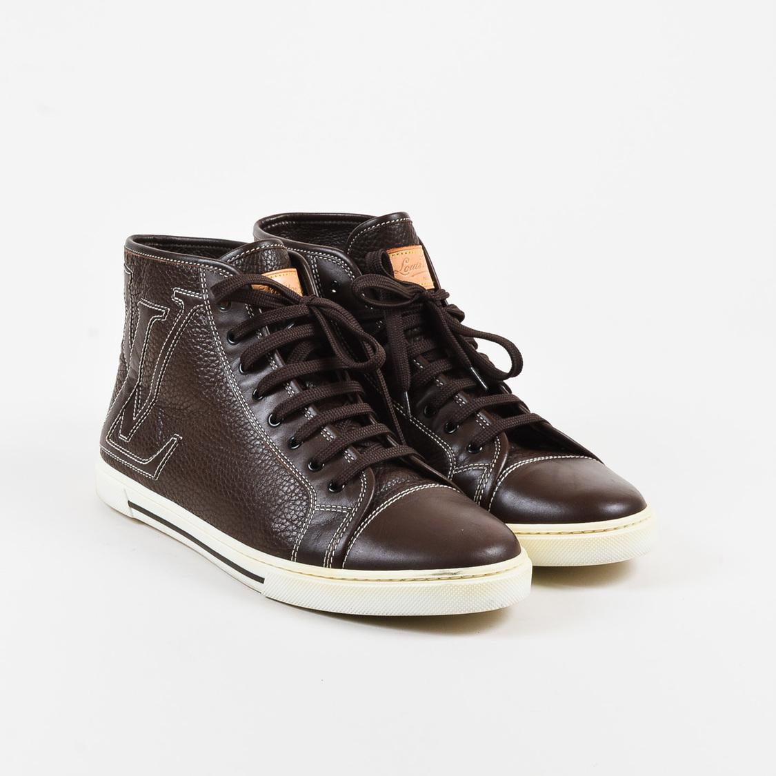Lyst - Louis Vuitton Brown & White Leather &#39;lv&#39; Lace Up High Top Sneakers Sz 38.5 in Brown for Men