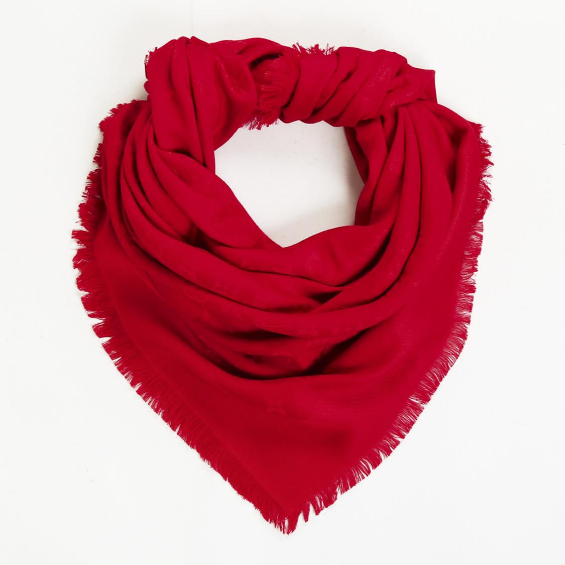 Louis Vuitton Red Monogram Silk/Wool Shawl Scarf - Yoogi's Closet