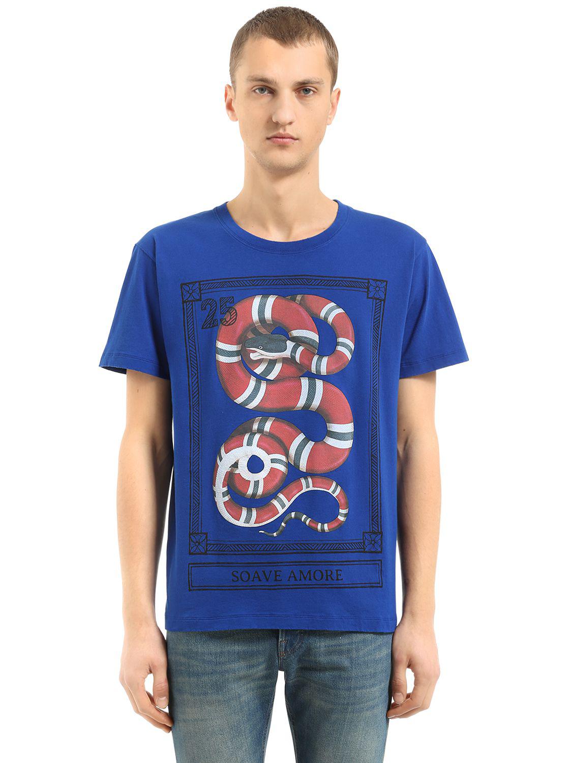 Lyst - Gucci Snake Printed Cotton Jersey T-shirt in Blue for Men