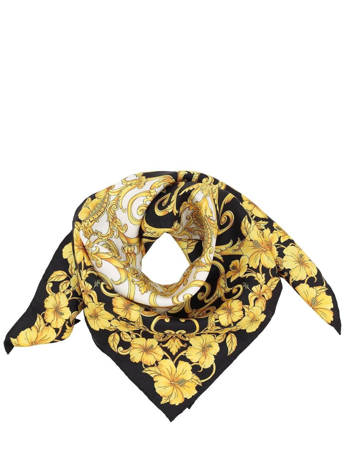 Versace Logo Baroque Print Silk Scarf in Gold/Black (Metallic) for Men ...