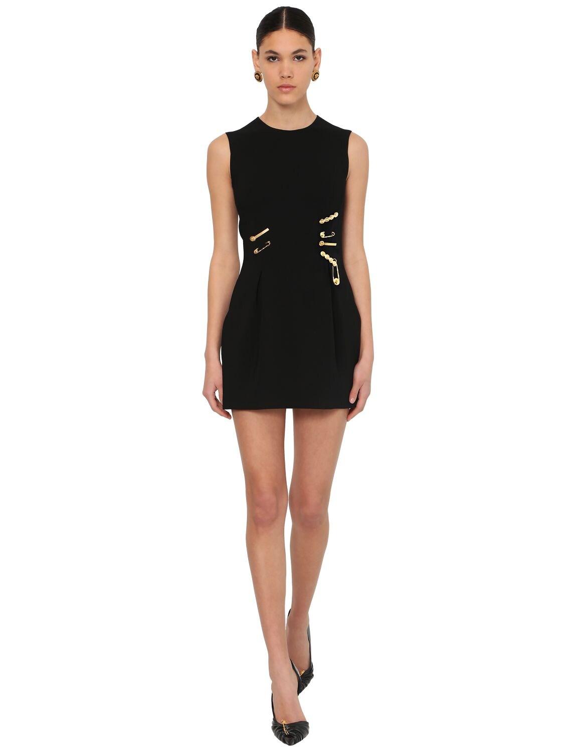 Versace Synthetic Viscose Crepe Mini Dress W/pins in Black - Lyst