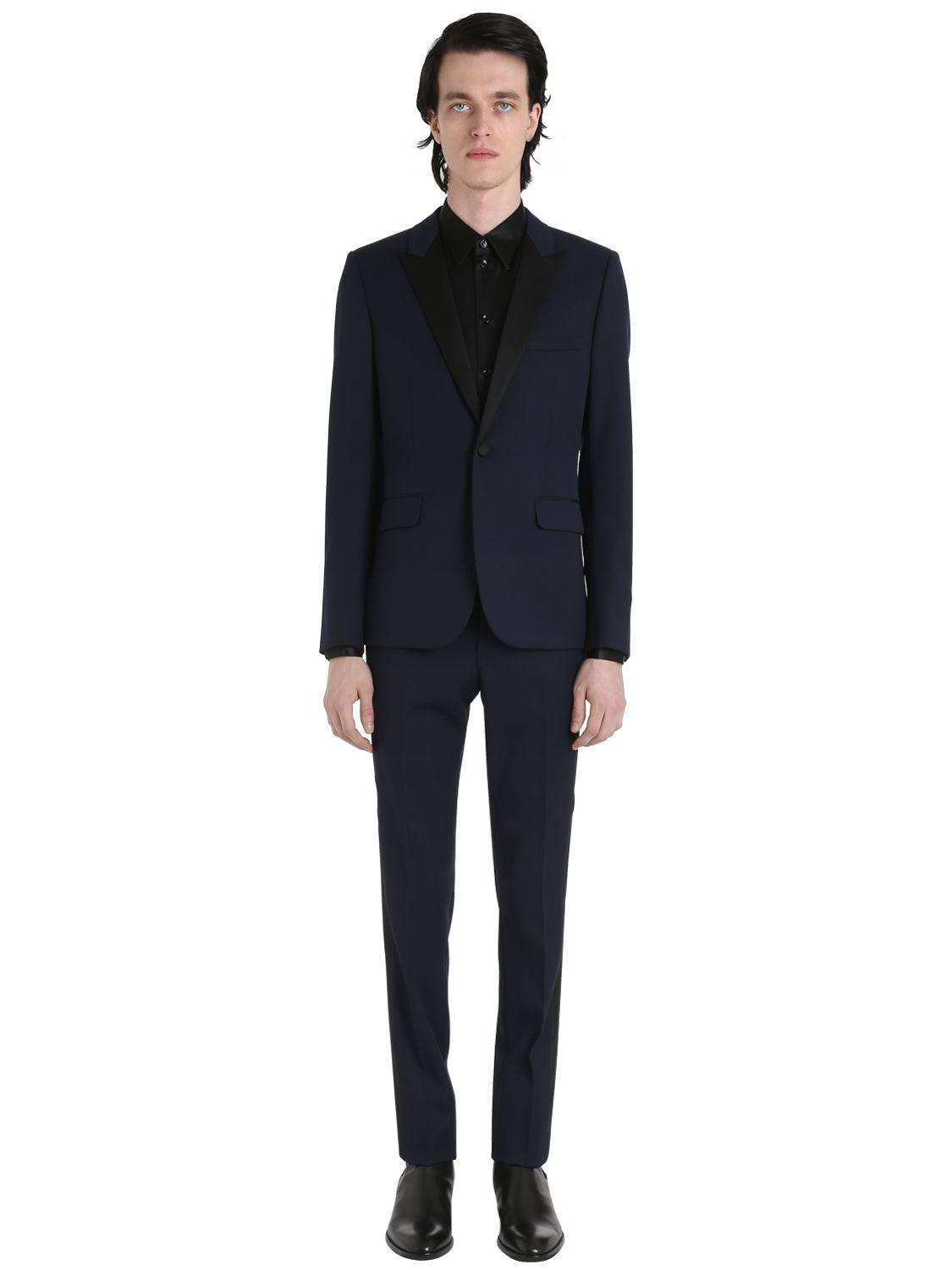 Lyst - Saint Laurent Virgin Wool Gabardine Tuxedo Suit in Blue for Men