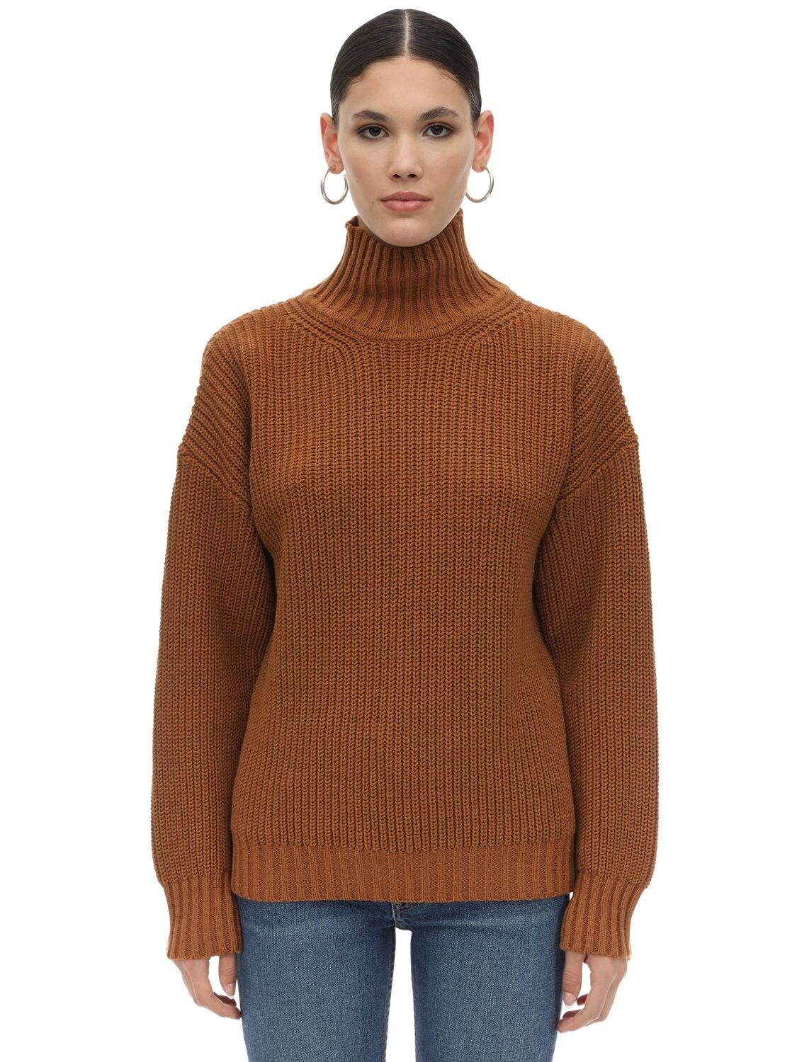 MSGM Wool & Acrylic Knit Sweater in Camel (Brown) - Lyst
