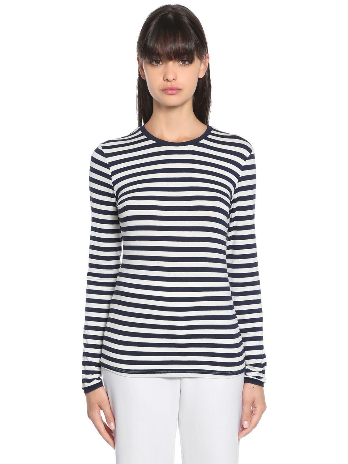 Lyst Max Mara Striped  Jersey Long  Sleeve  T  shirt  in Blue