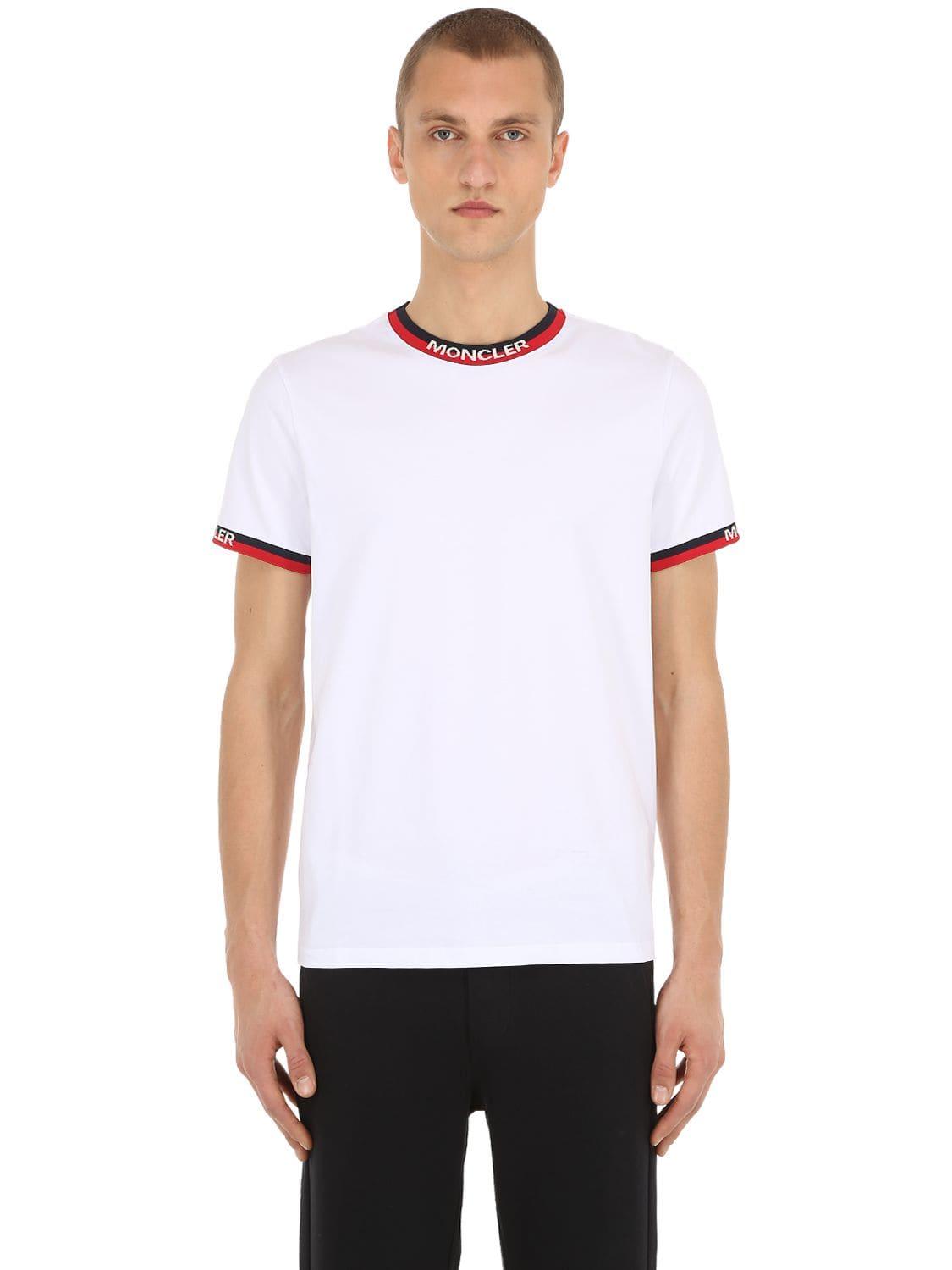 Moncler Logo Webbing-trimmed Stretch-cotton Jersey T-shirt in White for ...