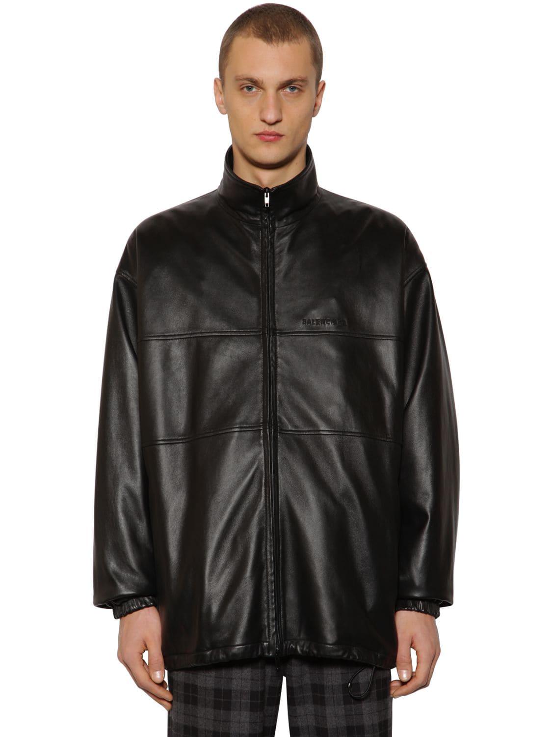 Balenciaga Logo Zip-up Leather Jacket in Black for Men - Lyst
