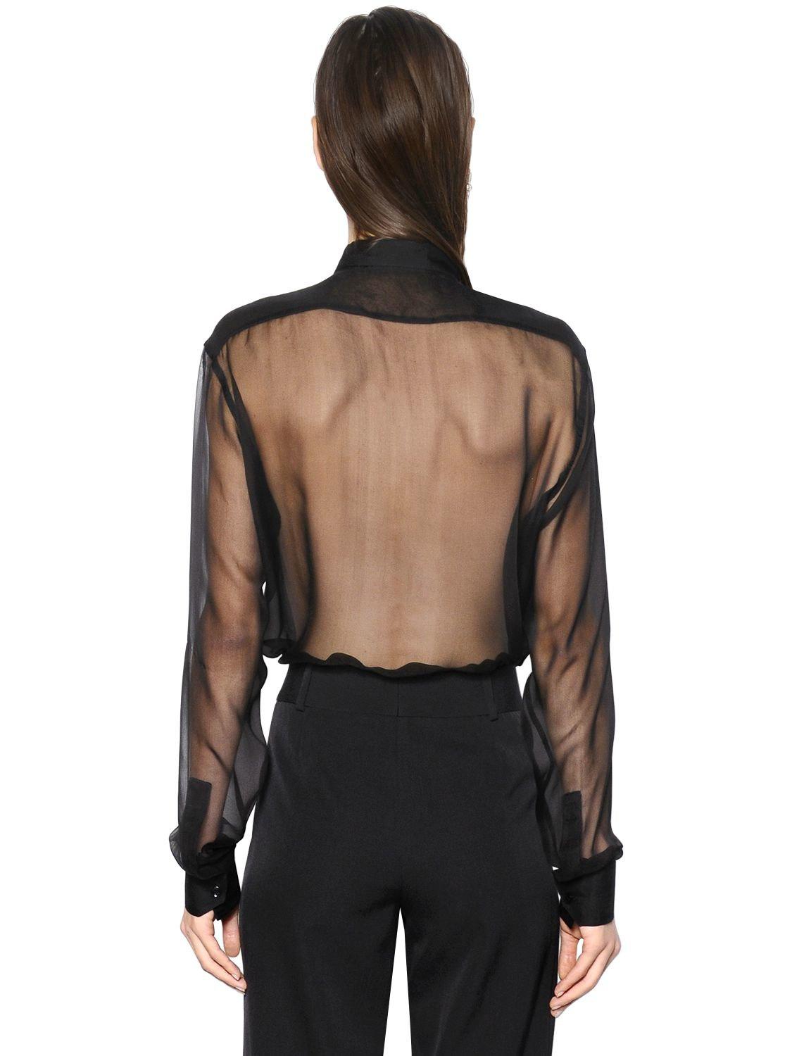 Lyst - Saint Laurent Sheer Silk Muslin Shirt in Black