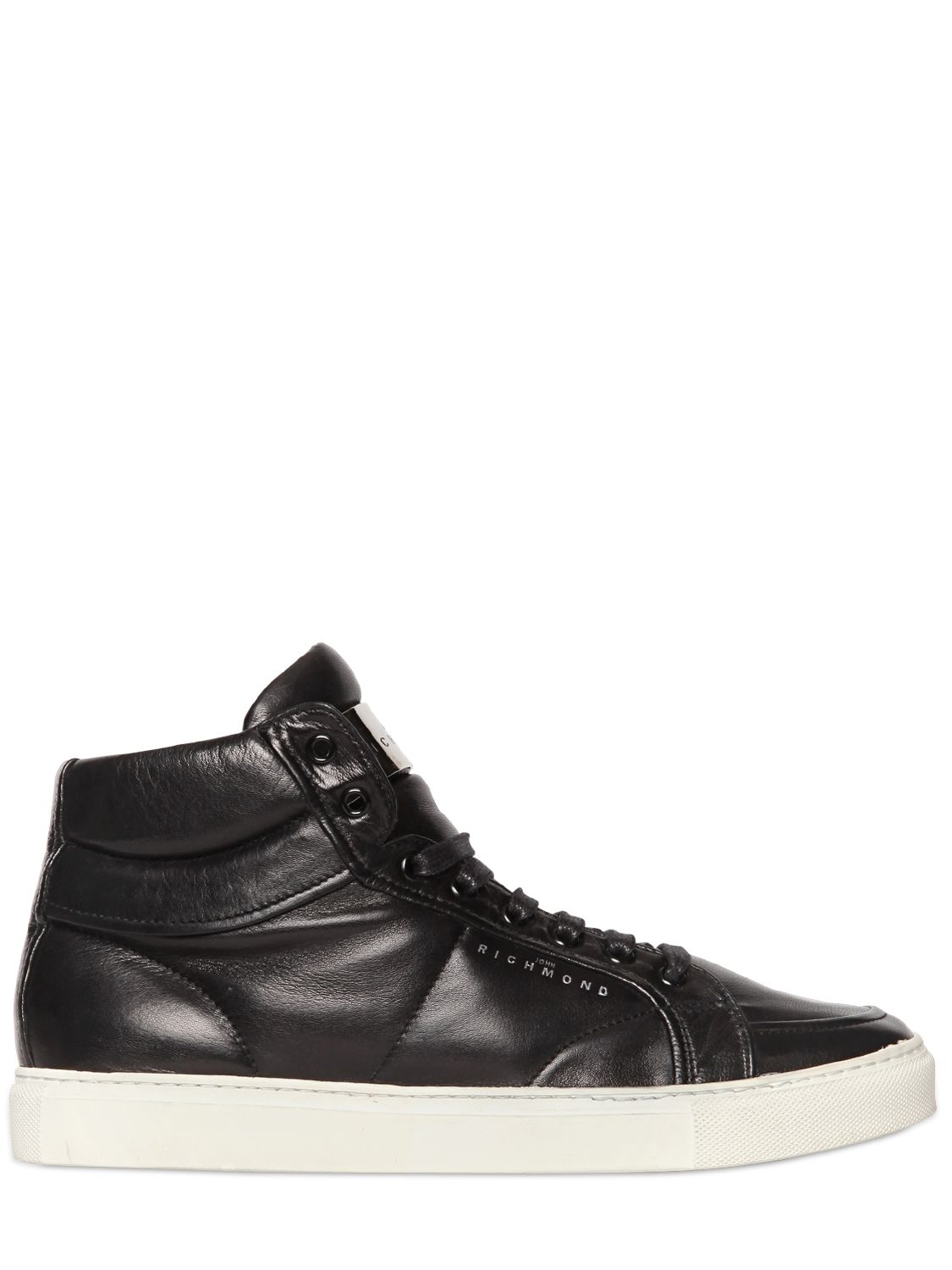 John richmond Nappa Leather High Top Sneakers in Black for Men | Lyst