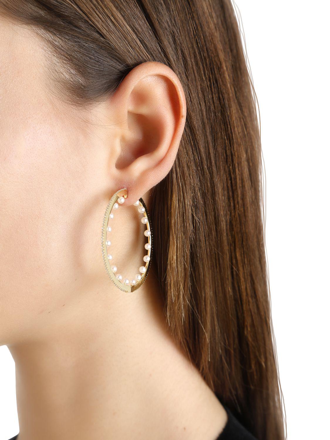 Apm Monaco Pearls Hoop Earrings In Gold Metallic Lyst