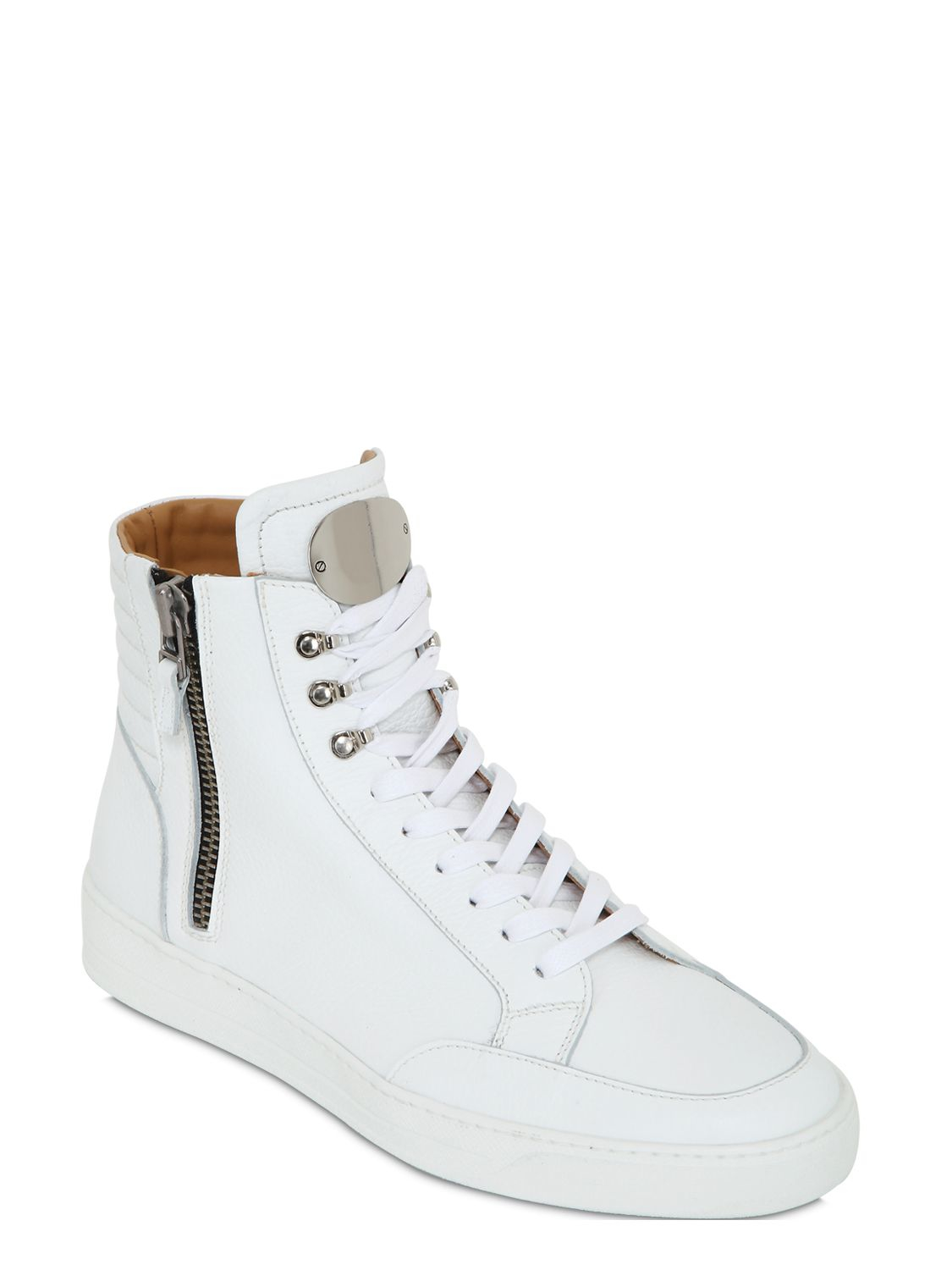 Lyst - Bi_Plus Zip-up Leather High Top Sneakers in White for Men