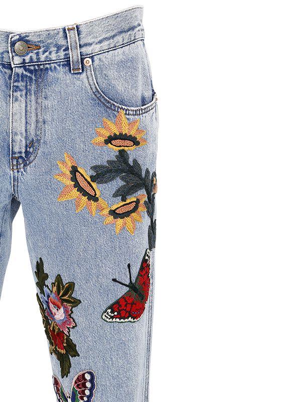 Gucci Flared Embroidered Patches Denim Jeans in Blue Lyst