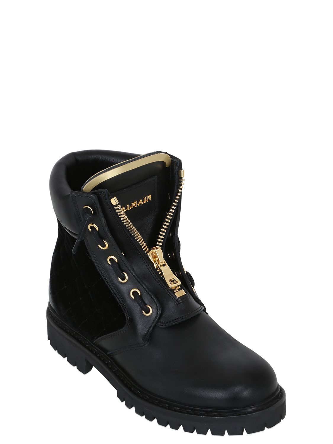 Balmain 20mm Taiga Leather & Velvet Boots in Multicolor for Men (BLACK ...
