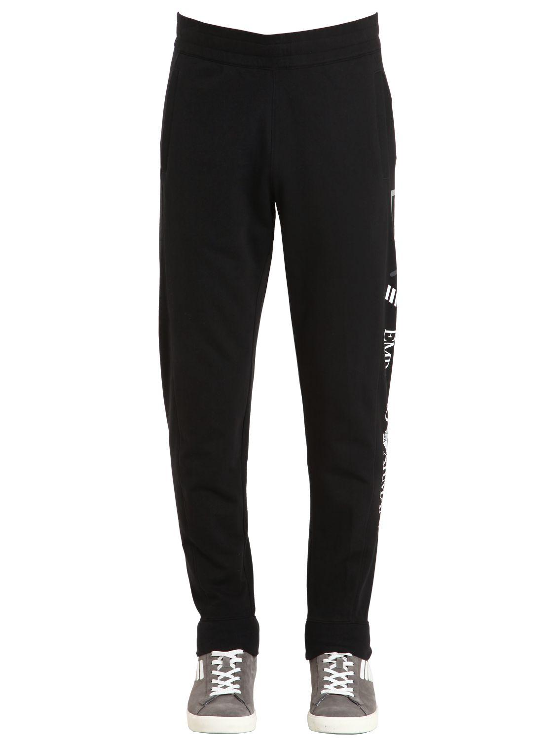 EA7 Logo Cotton Sweatpants in Black for Men - Lyst