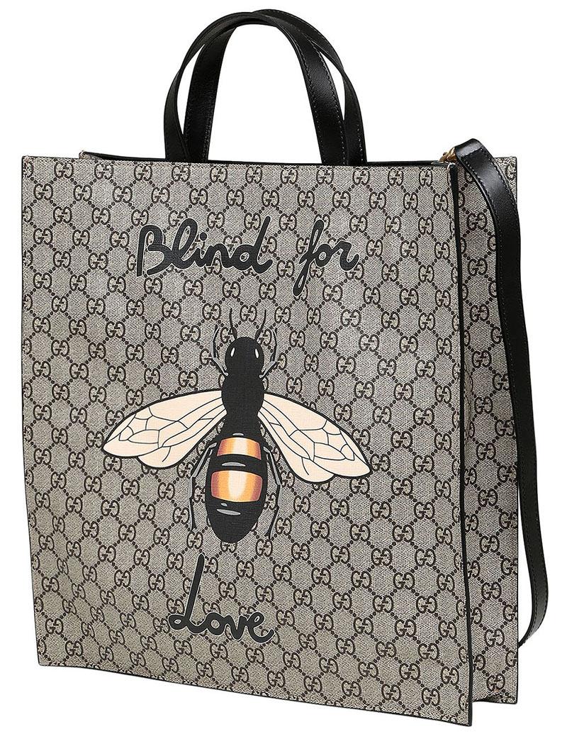 Gucci Bee Print Gg Supple Tote Bag in Natural | Lyst