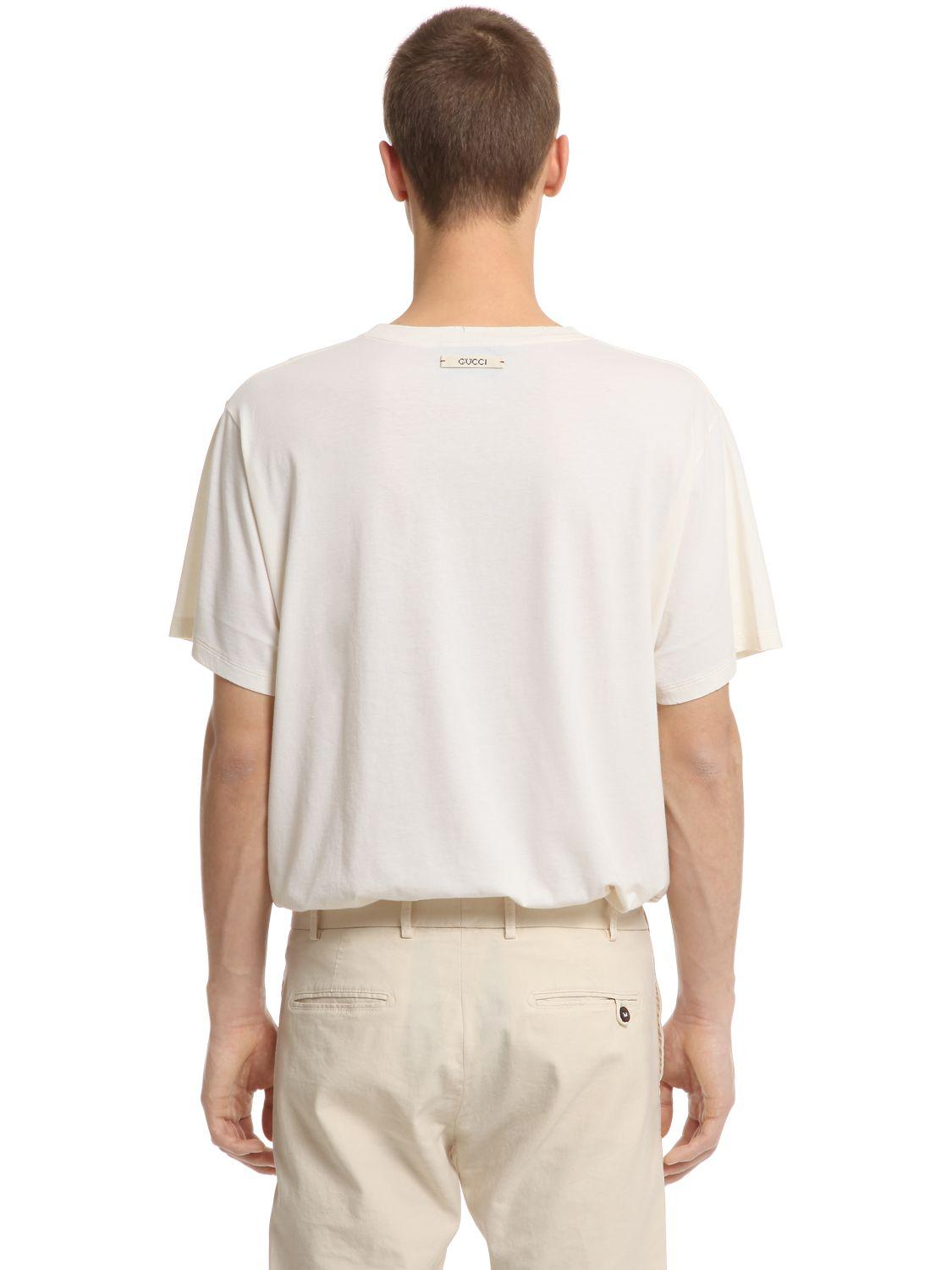 Lyst - Gucci Printed Cotton Jersey T-shirt in White for Men