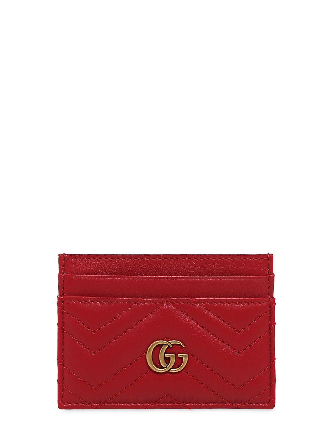 Gucci GG Marmont Leather Card Holder in Red - Lyst