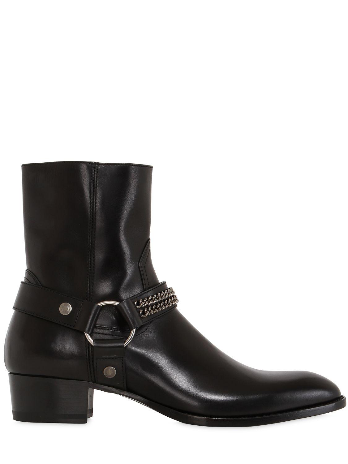 Saint laurent 40mm Wyatt Belted Leather Cropped Boots in Black for Men ...