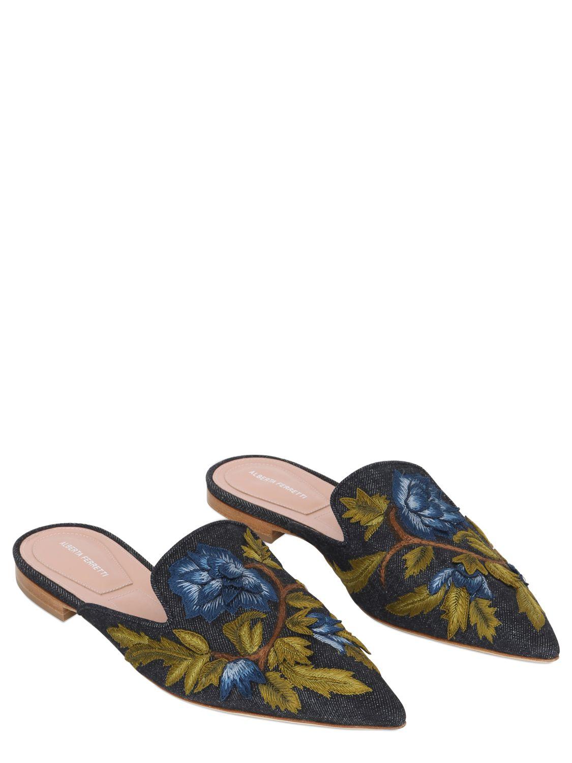 alberta ferretti embroidered mules