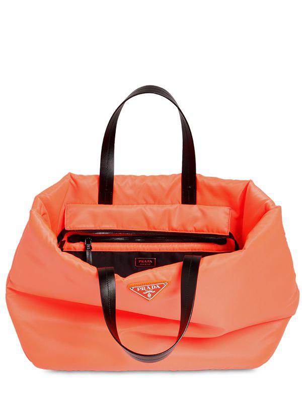 Lyst - Prada Puffer Nylon Tote Bag in Orange