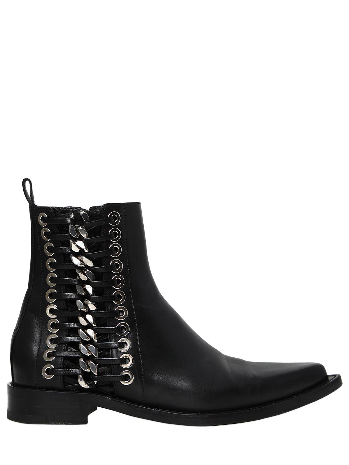 Lyst - Alexander Mcqueen 20mm Braided Chain Leather Boots in Black Alexander McQueen. Women's Black 20mm Braided Chain Leather Boots