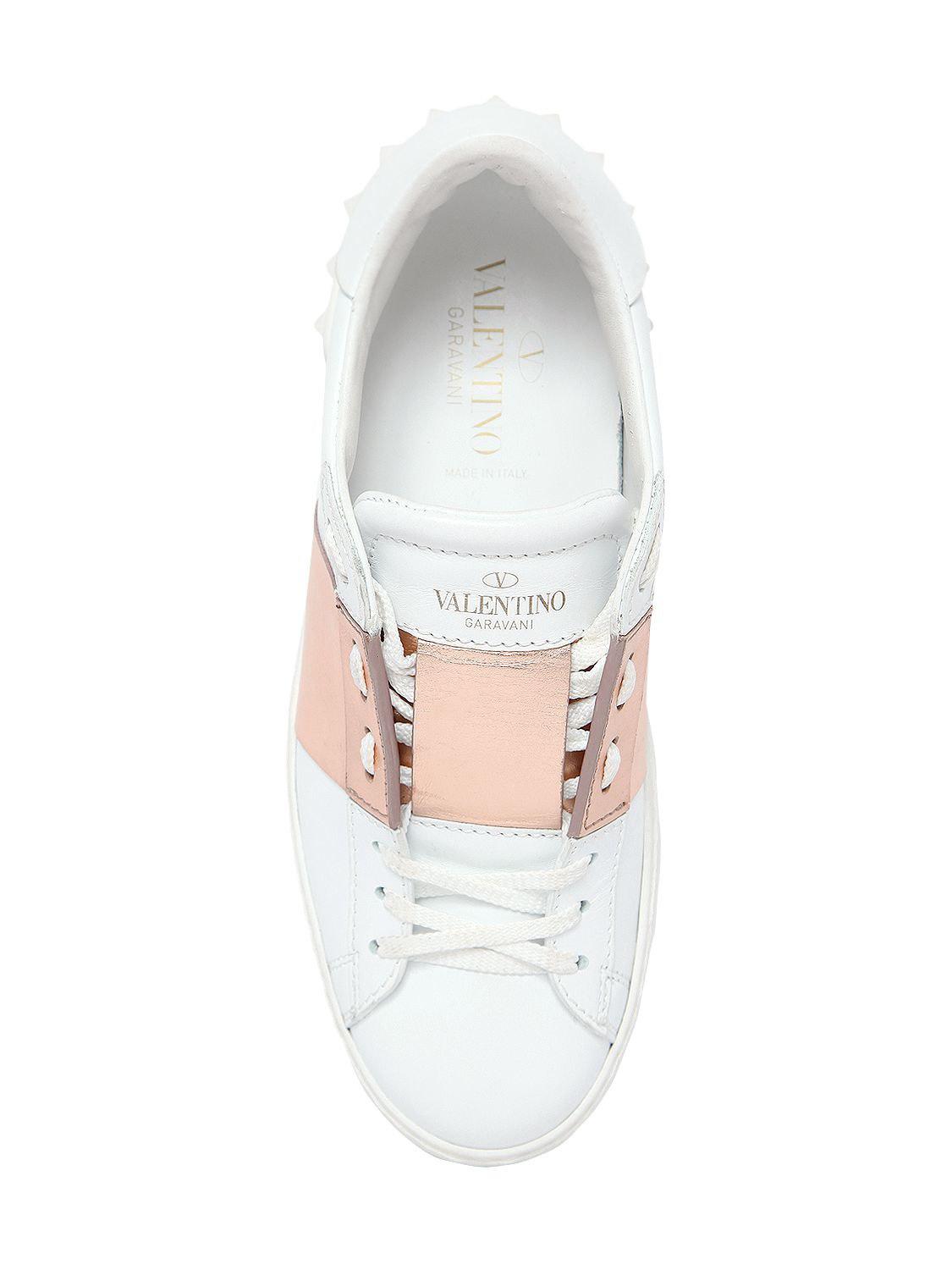 Lyst - Valentino Open Metallic Leather Sneakers in White - Save 68%