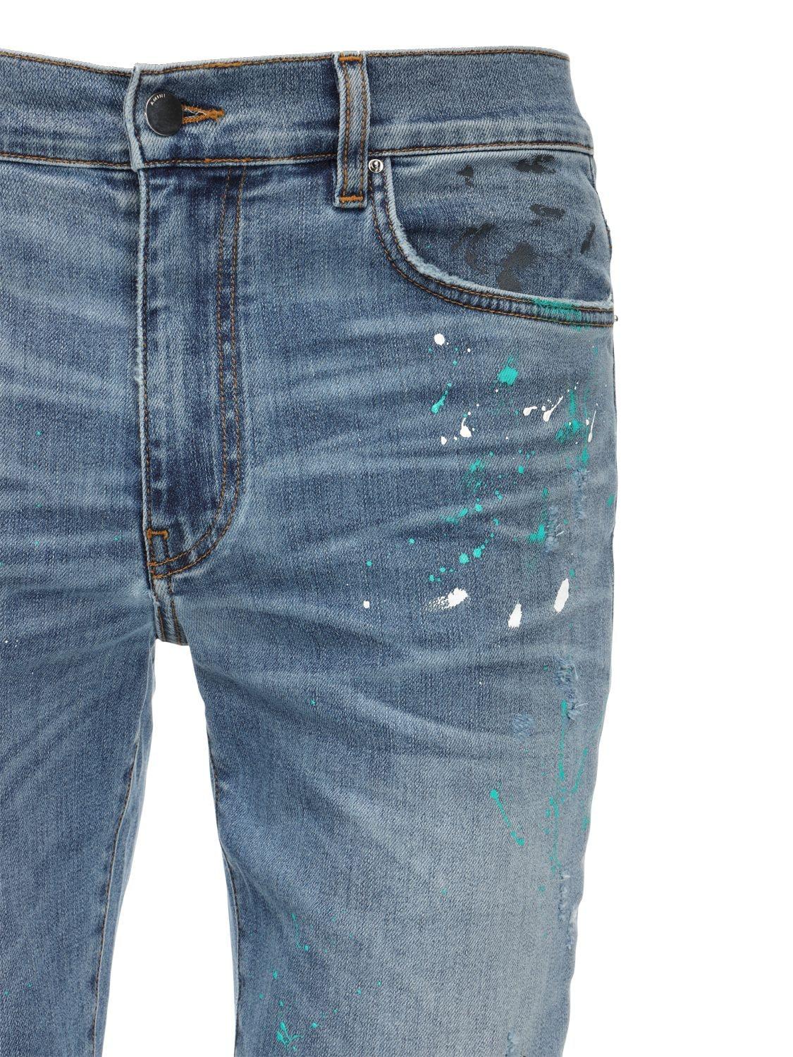 Amiri 15cm Paint Splatter Cotton Denim Jeans In Blue For Men - Lyst