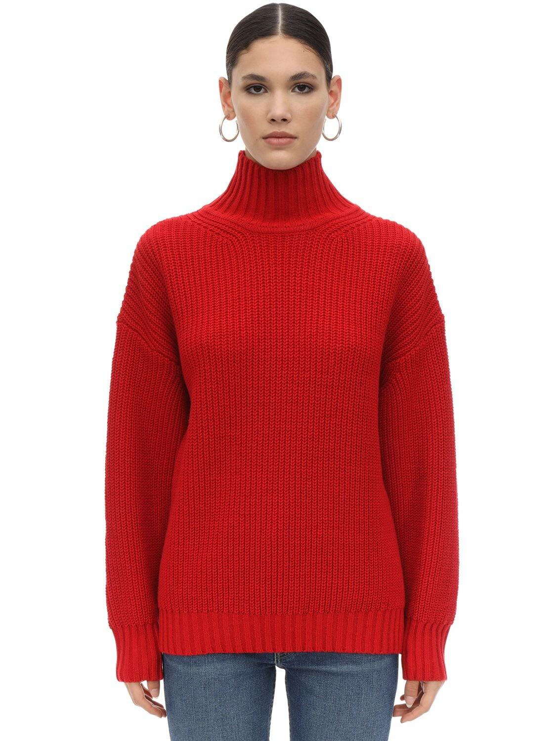 MSGM Wool & Acrylic Knit Sweater in Red - Lyst