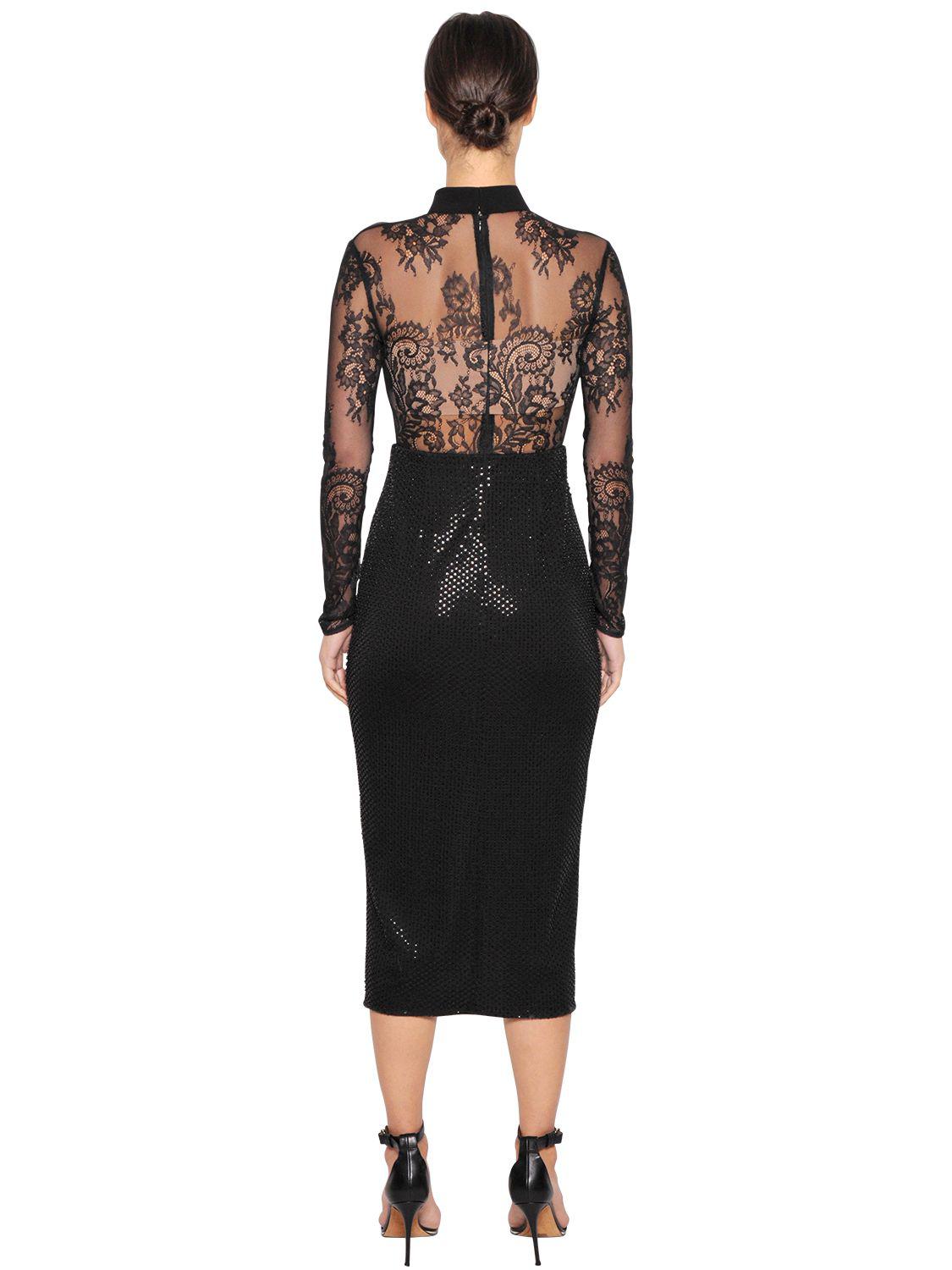 Lyst - Self-Portrait Lace and Bead-embellished Dress in Black