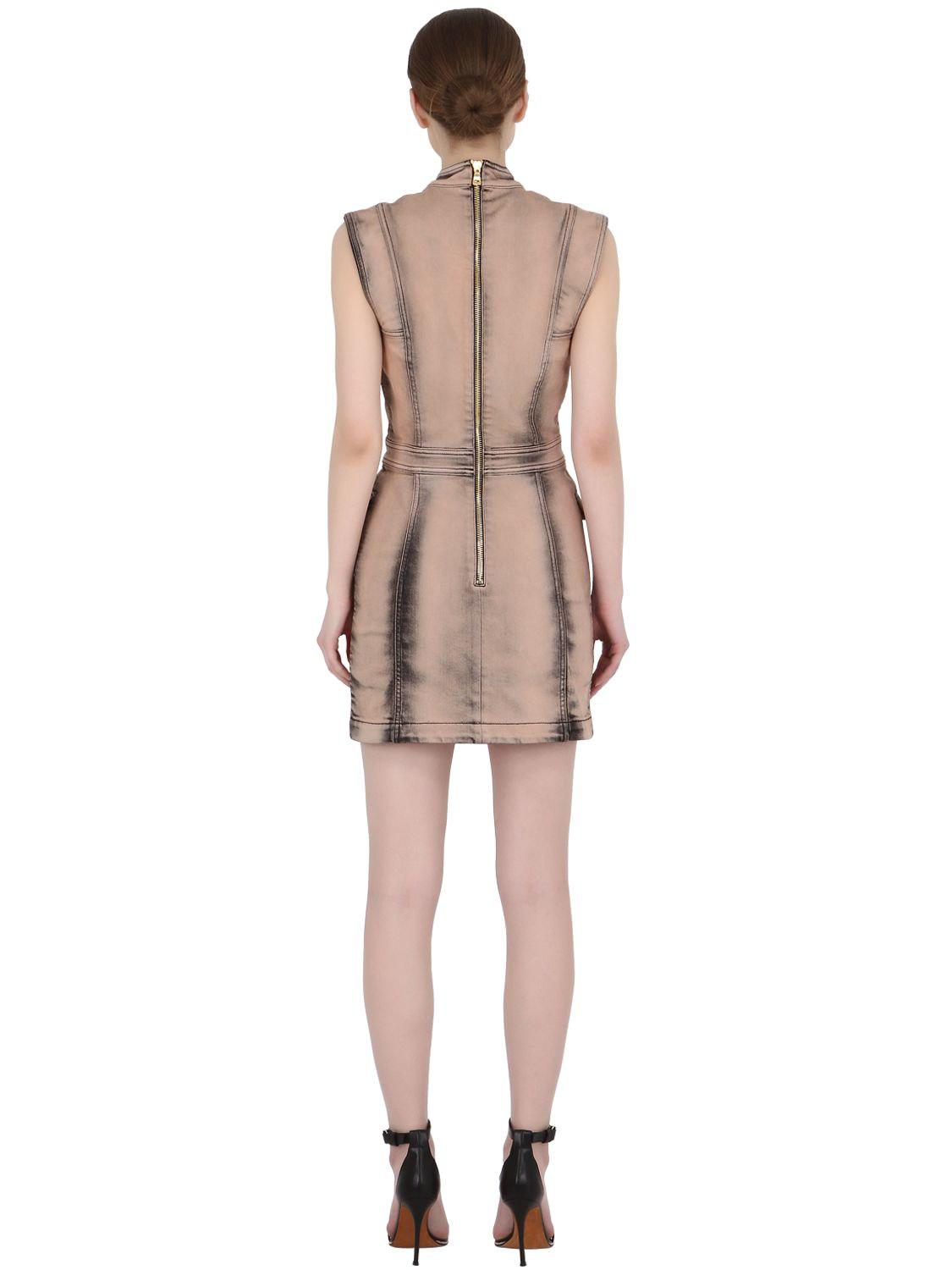 balmain denim and pink dress