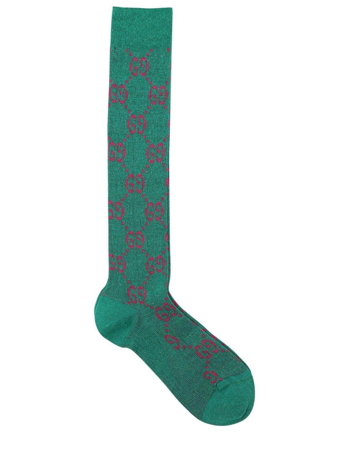 Gucci Long Gg Jacquard Cotton Blend Socks in Green Lyst