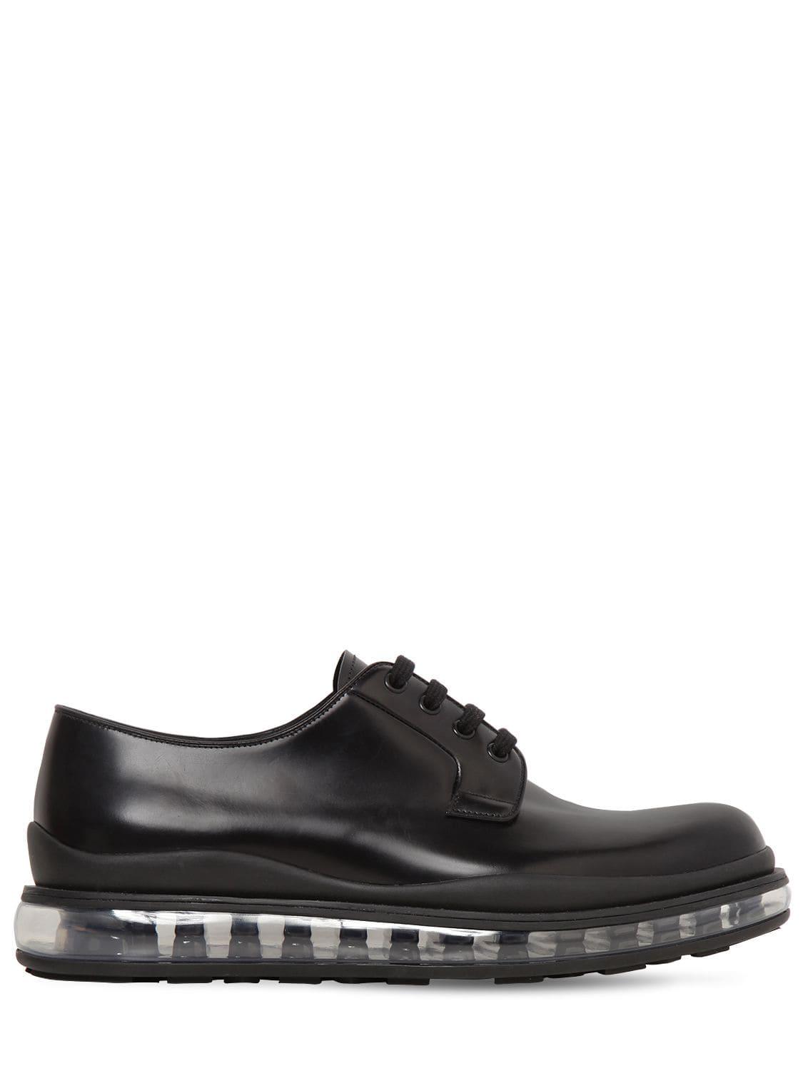 Prada Levitate Brushed Leather Derby Shoes in Black for Men - Lyst
