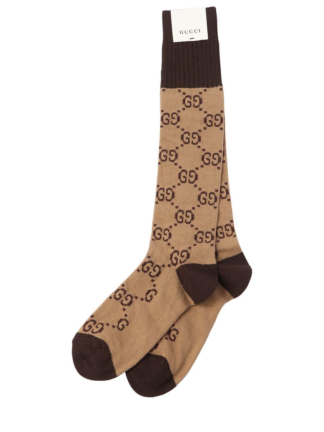 Gucci Gg Supreme Logo Cotton Blend Socks in Beige/Brown (Brown) for Men ...