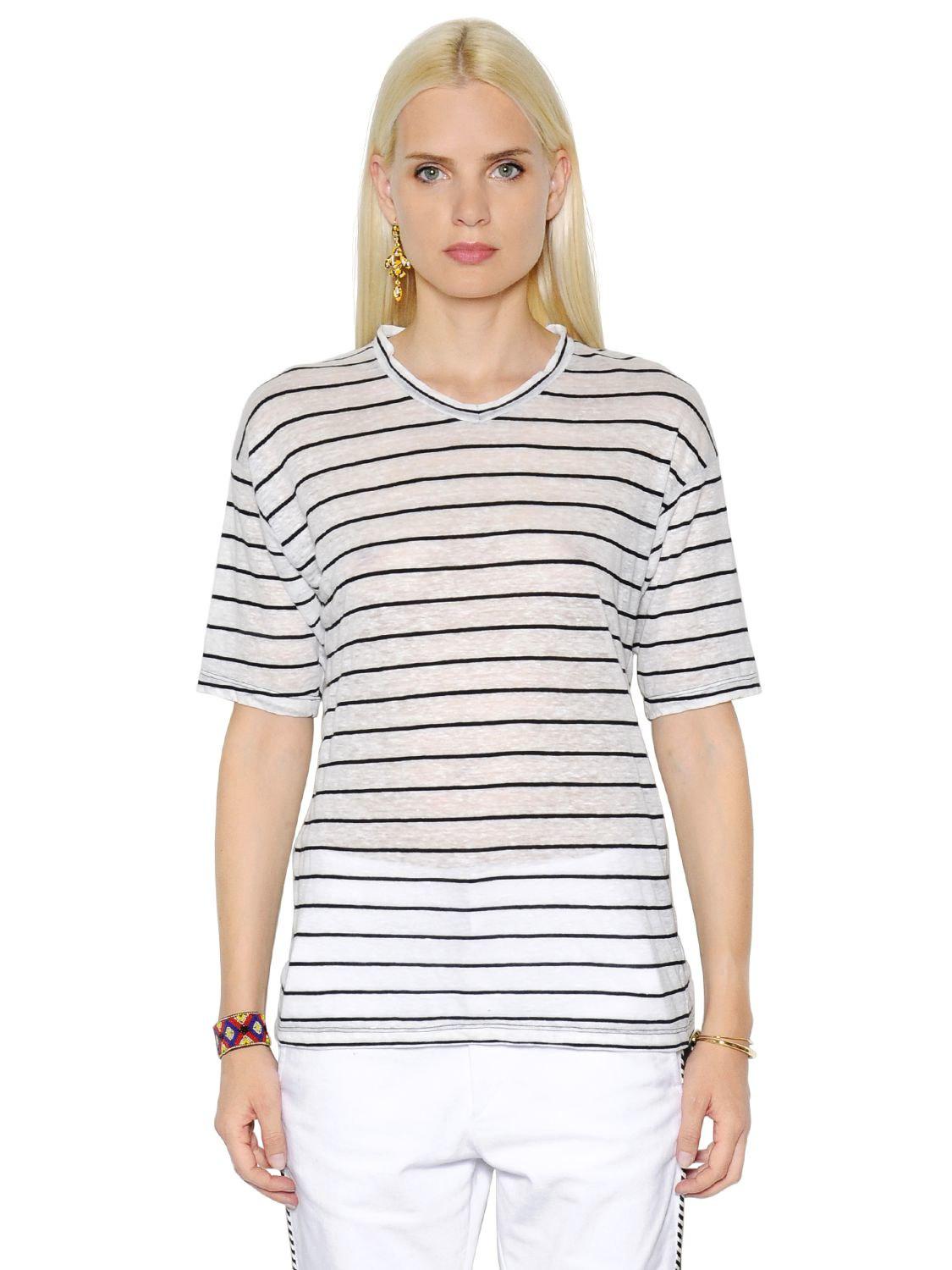 Lyst - Étoile Isabel Marant Striped Cotton & Linen Blend T-shirt in ...
