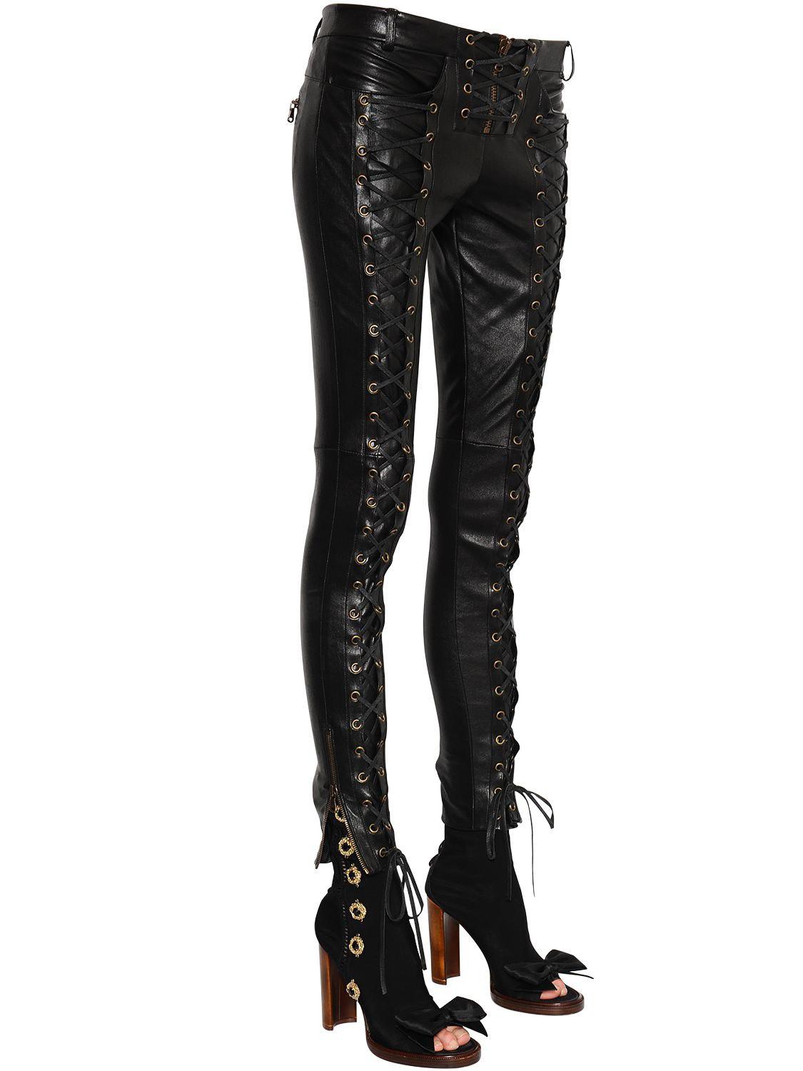 Redemption Lace-up Skinny Leather Pants in Black - Lyst