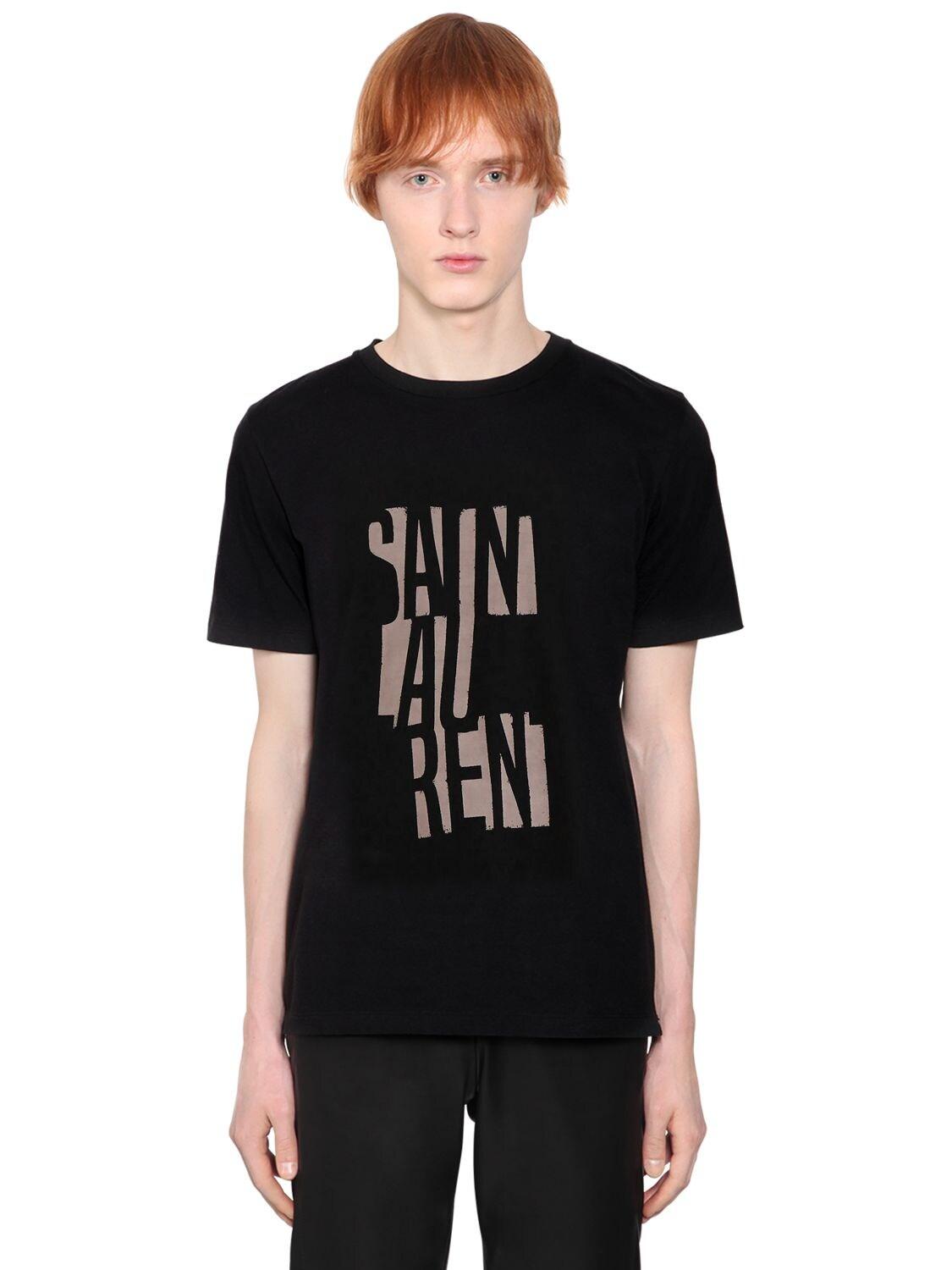 Saint Laurent Logo Printed Cotton Jersey T-shirt in Black for Men - Lyst