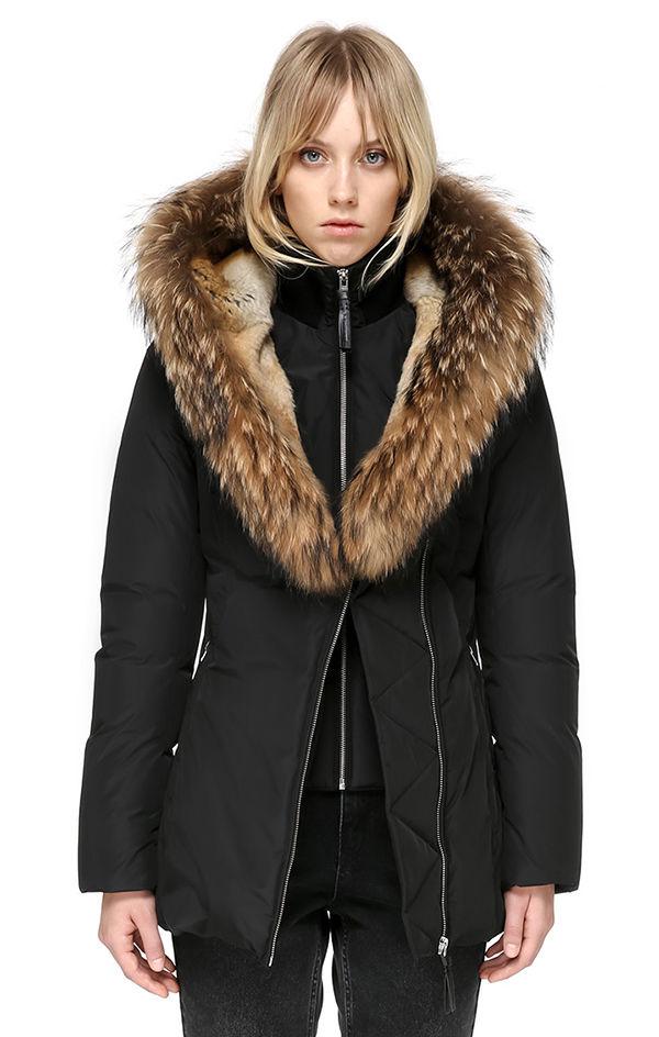 Lyst - Mackage Hip Length Down Coat With Fur-lined Hood in Black
