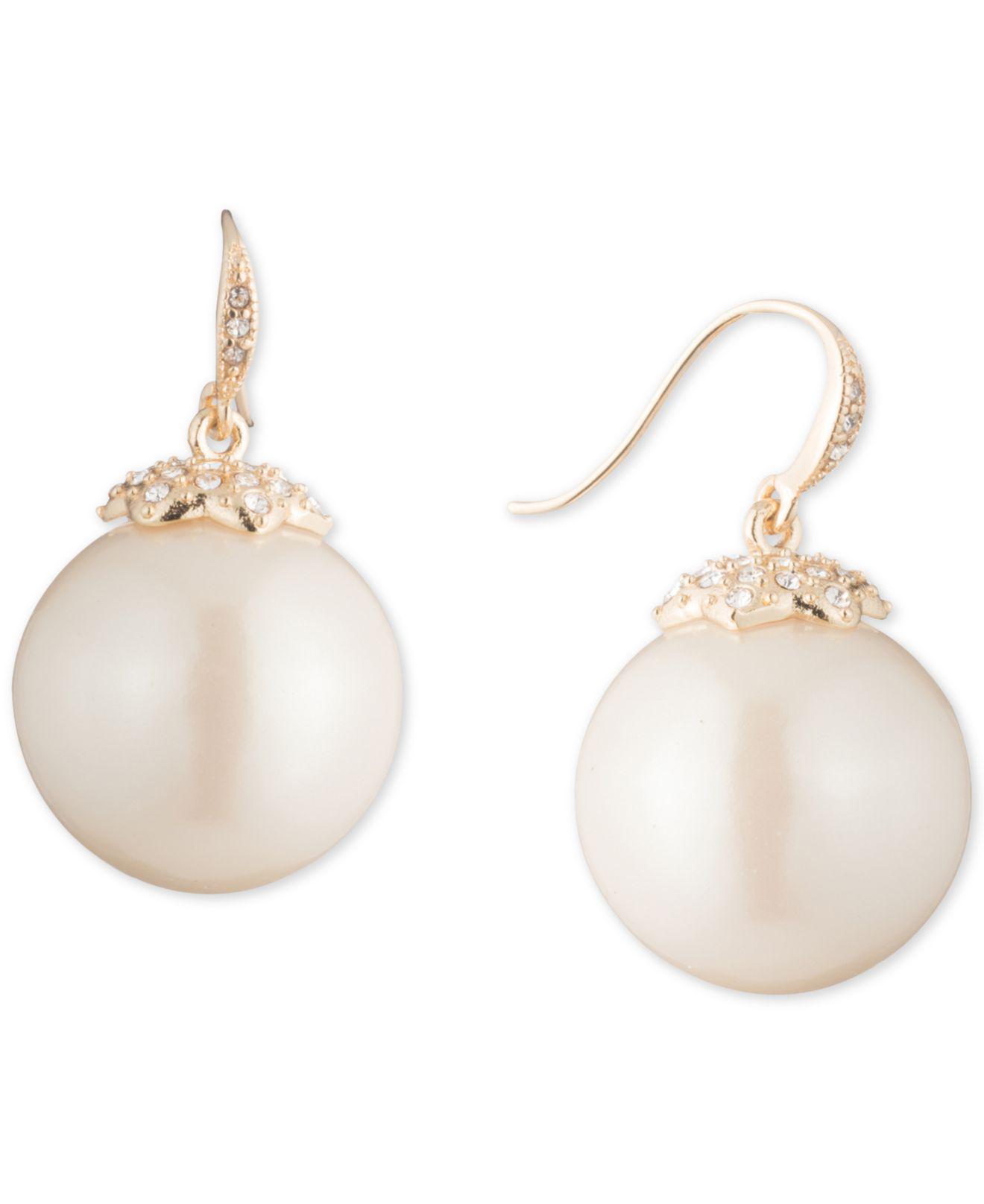 Lyst Carolee Gold Tone Crystal Imitation Pearl Drop Earrings In Carolee